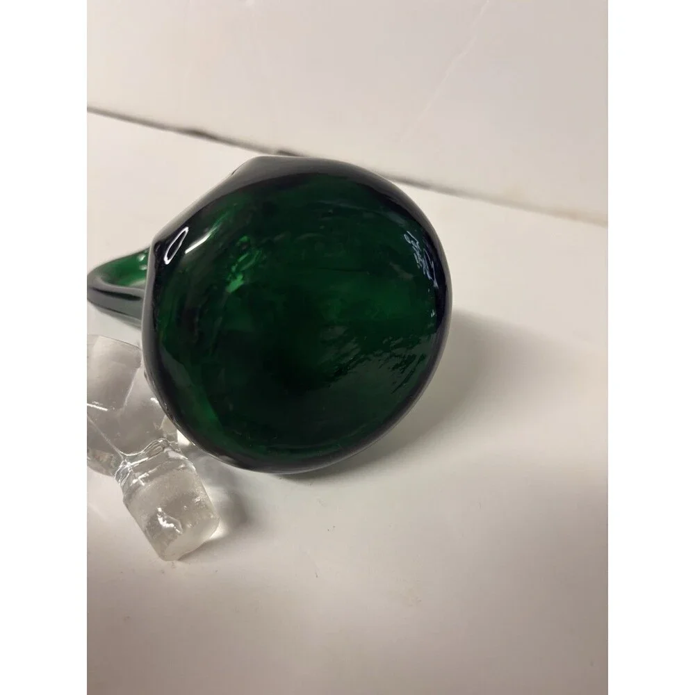 Hand Blown Glass Emerald Green glass Cruet Crystal stopper 5 1/2